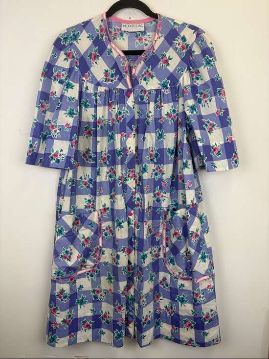 Other - Vintage Models Coat Floral Gingham House Dress Cottagecore Smock Pockets Sz 14